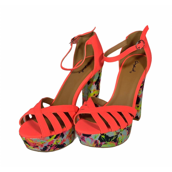 Qupid Womens Summer Tropical Heels - Picture 1 of 4